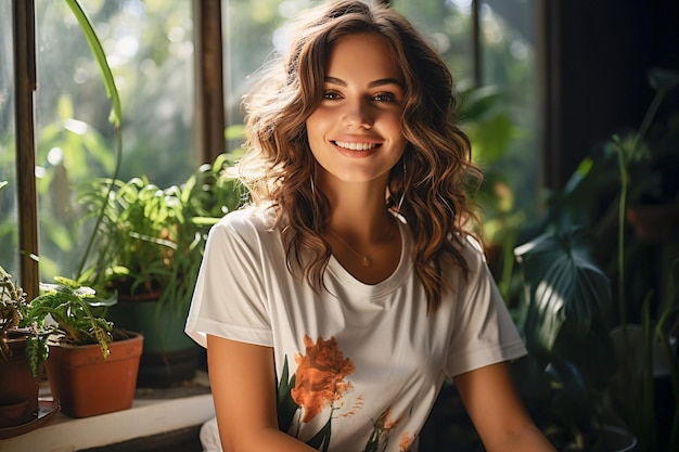 Foto gelukkige vrouw in een koffieshop