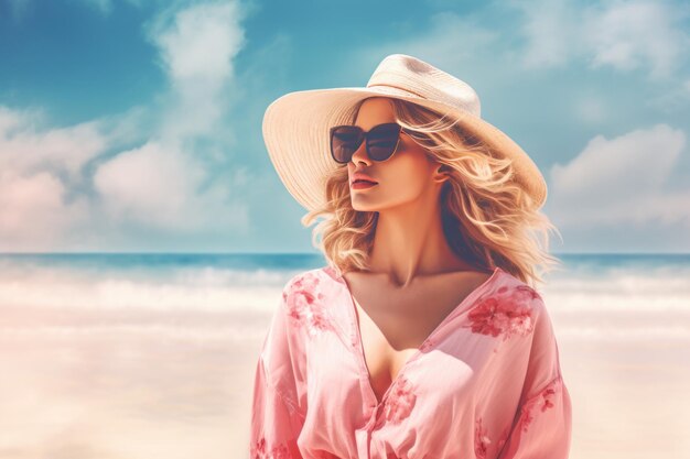 Gelukkige vrouw op het strand.