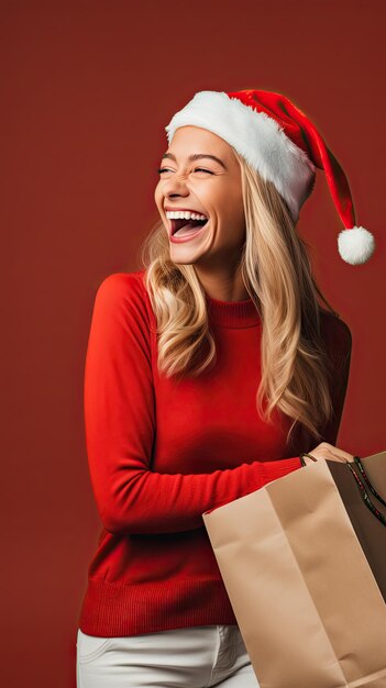 Gelukkige vrouw winkelen met Kerstmis