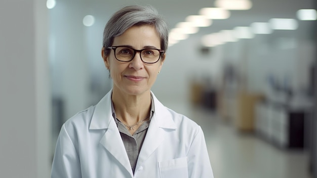 Gelukkige vrouwelijke arts die een patiënt onderzoekt of behandelt In een ziekenhuis met generatieve AI