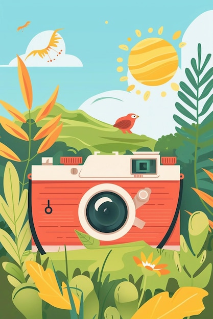 Foto gelukkige wereldfotografie dag reisfotografie camera decoratie vector illustratie ontwerp