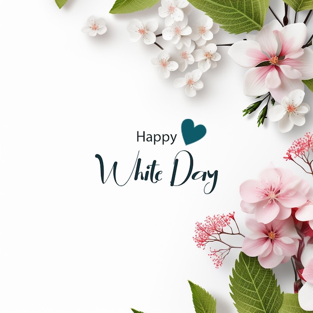 Gelukkige witte dag witte harten bloemen achtergrond