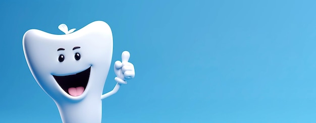 Foto gelukkige witte gezonde tand op blauwe achtergrond generatieve ai-illustratie