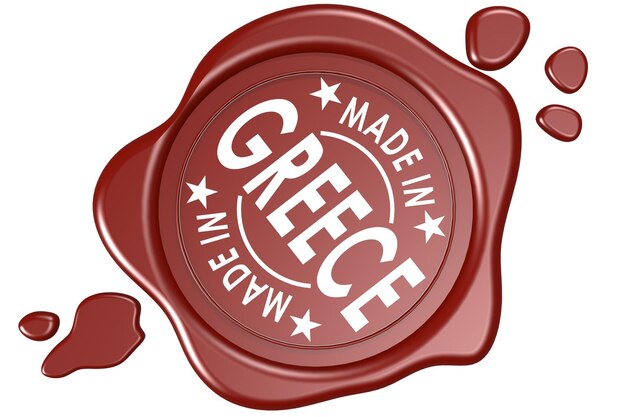 Foto gemaakt in griekenland label zegel geïsoleerd