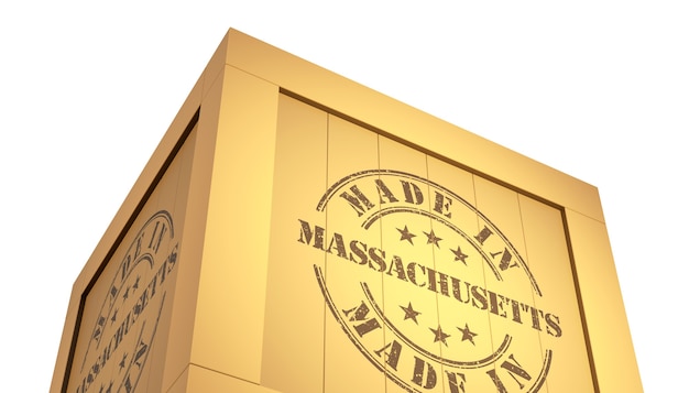 Gemaakt in Massachusetts met kaart van de VS. 3D Illustratie
