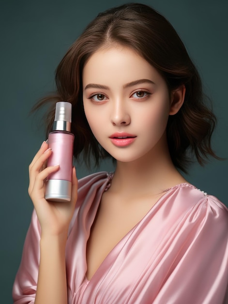 Gemaakt met generatieve Ai-technologie Mooi model houdt tube vast met cosmetisch schoonheidshuidproduct Gezondheid Cosmetische advertentie