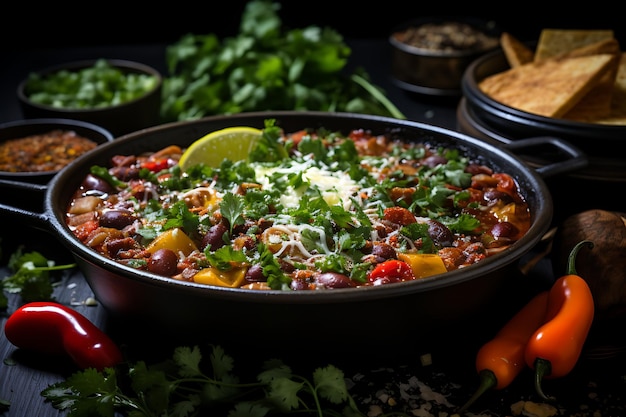 Foto gemakkelijk vegetarisch chili diner recept voedsel foto