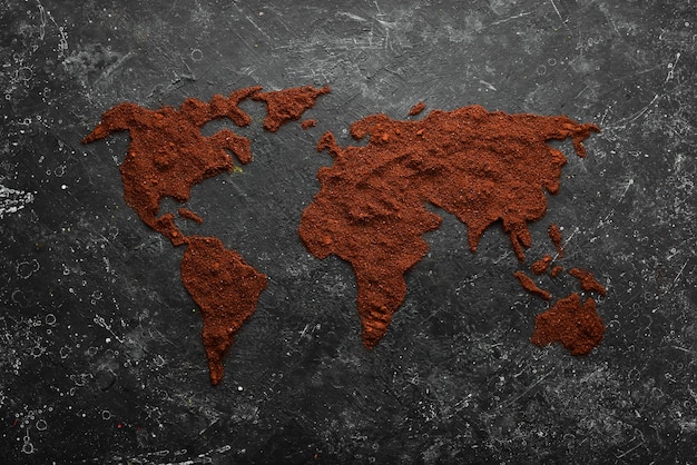 Gemalen aromatische koffie Set gemalen koffie in de vorm van een wereldkaart Bovenaanzicht