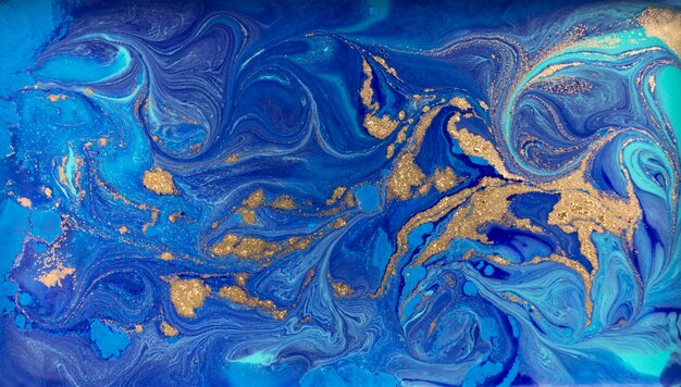 Gemarmerde blauwe en gouden abstracte achtergrond