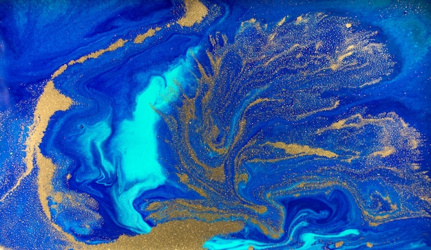 Gemarmerde blauwe en gouden abstracte achtergrond