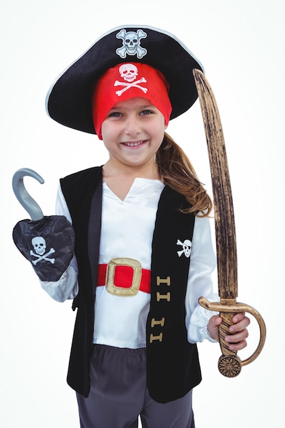 Gemaskeerd meisje dat piraat beweert te zijn