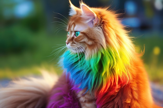 Gember Cyperse Kat Met Levendige Regenboog Ombre Bont Generatieve AI