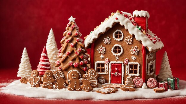 Foto gemberbrood huis gemaakt met koekjes