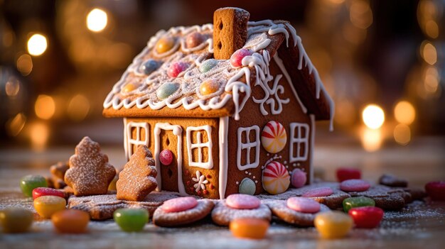 Gemberbrood huis op de kersttafel