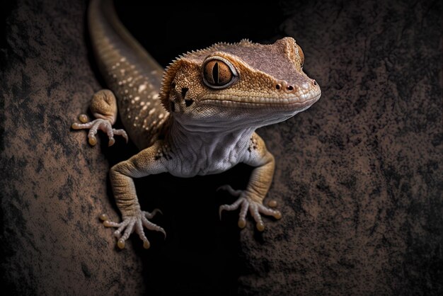 Gemeenschappelijke muur gecko op een zwarte steen gezien van boven