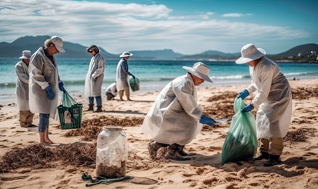 Gemeenschapszuiveringsinitiatief De inspanningen van vrijwilligers om een vuil strand op te ruimen