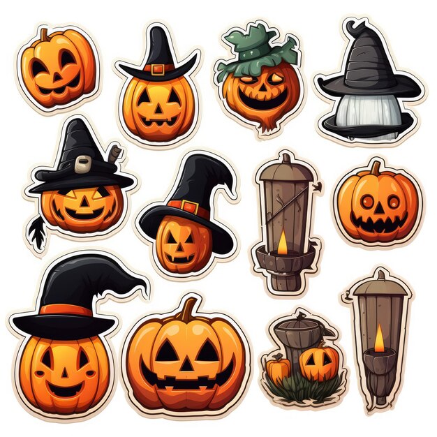 Foto gemengd halloween object label set witte achtergrond