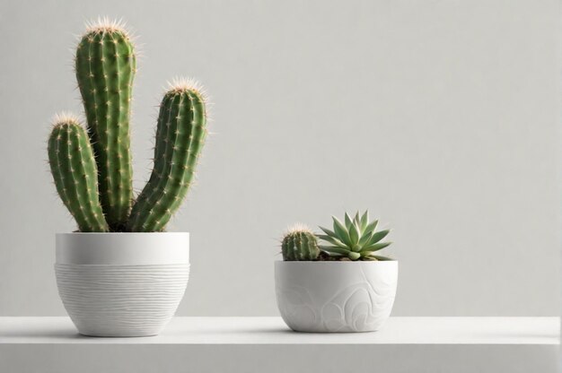 Foto gemengde cactussen en vetplanten in potten ruimte voor tekst witte achtergrond generatieve ai