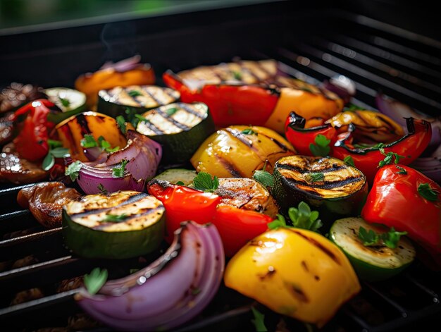Gemengde groenten op een grill close-up opname