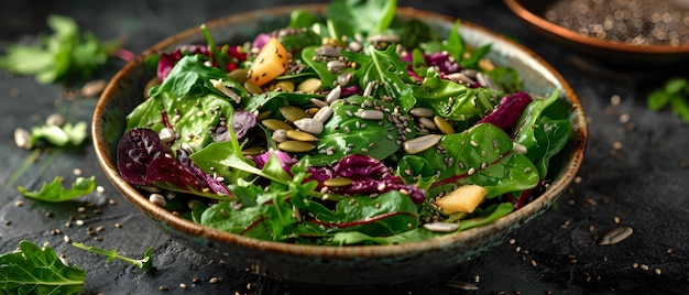 Foto gemengde groenten symfonie salade met chia zaden concept gezond eten groene groenten supervoedsel salade recepten chia zaden