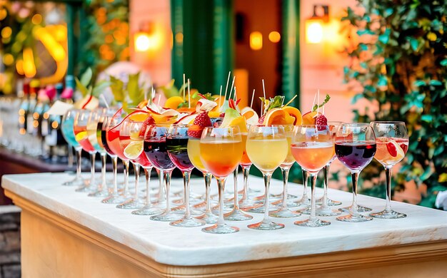 Gemengde spritzer wijn cocktails selectie met fruit in de buitenbar tafel