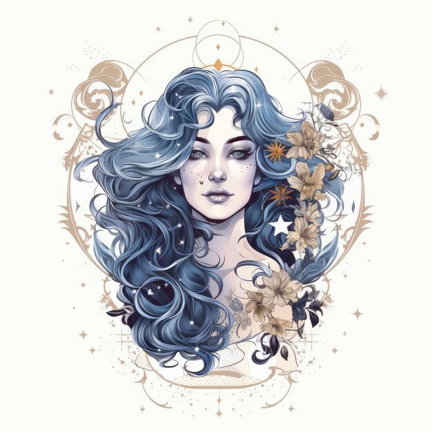 Gemini goddess zodiac sign air sign haunting illustration