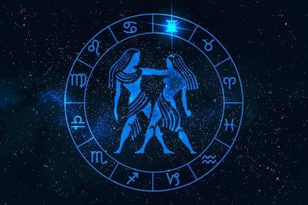 Premium Photo | Gemini horoscope sign in twelve zodiac with galaxy ...