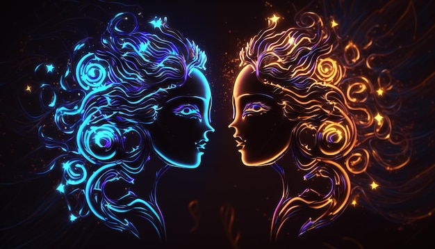 Gemini Zodiac Sign magical neon energy glowing Generative Art