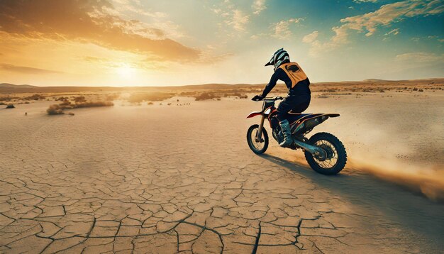 Foto gemotoriseerd in motocross wedstrijd in de droge en dorre woestijn