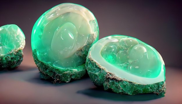 보석 Chrysoprase 녹색 보석 3D 일러스트