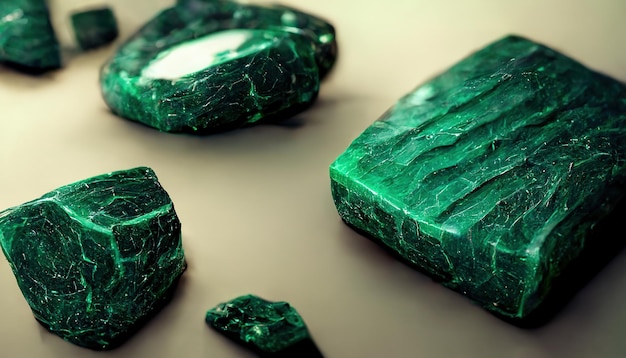 Gemstone Malachite Green beautiful gem The texture of the stone malachite 3D illustration