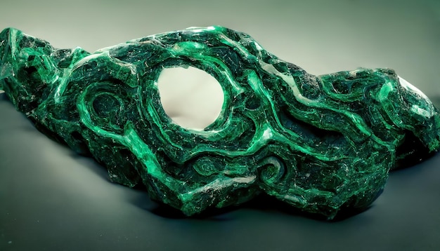 Gemstone Malachite. Green beautiful gem. The texture of the stone malachite. 3D illustration.