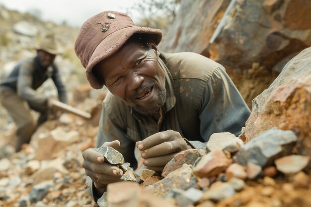 Photo gemstone mining techniques miners in remote locations equipped with traditional tools searching for