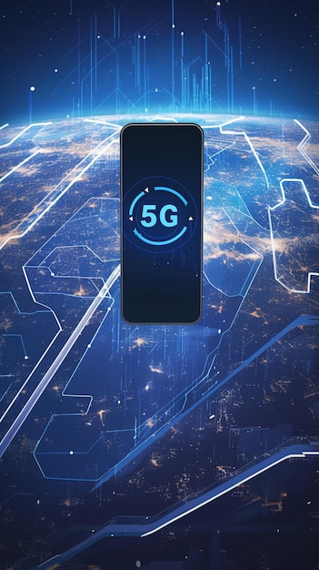 Foto illustrazione 3d della connettività di prossima generazione che mostra la futura tecnologia di rete 5g vertical mobile wallpa