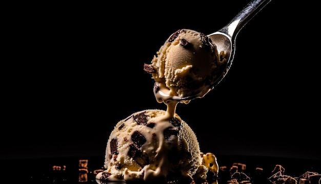 Genadige chocolade ijsbal met donkere saus gegenereerd door AI