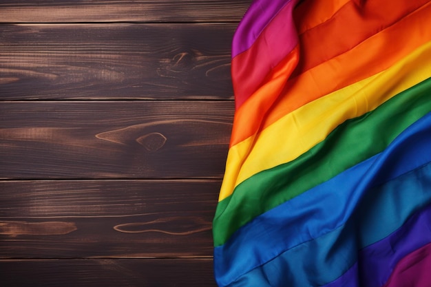 Gender Diversity Concept Rainbow Flag on Wooden Table AI Generated