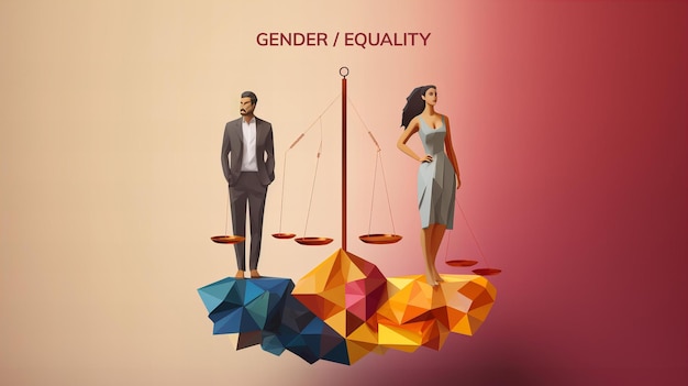 Photo gender equality illustration concept ai generated origami style
