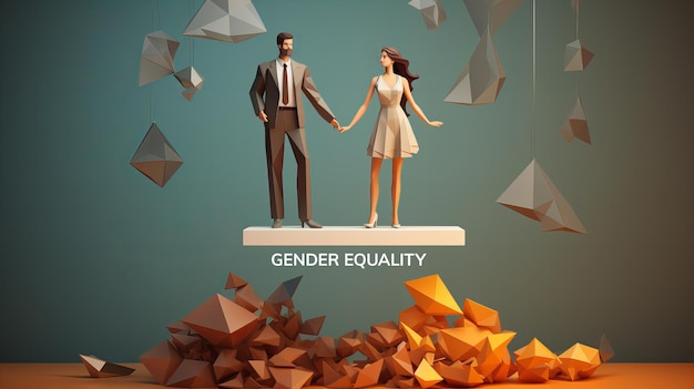 Иллюстрация концепции гендерного равенства в стиле оригами, сгенерированном искусственным интеллектом