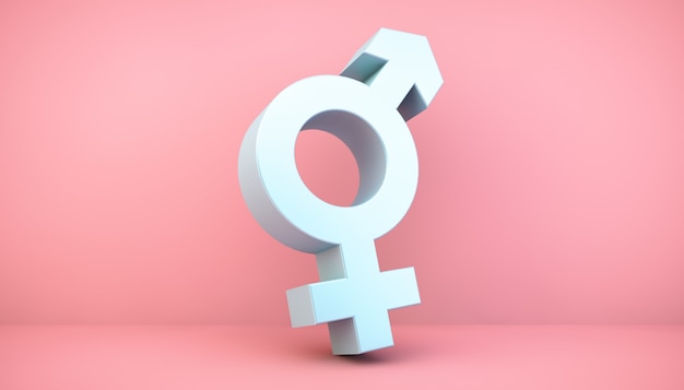 Gender icon on pink room, 3D rendering