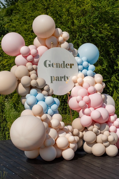 Gender party decorations background Babyshower celebrations Happy day for parents