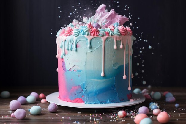 Gender reveal cake with colored frosting inside