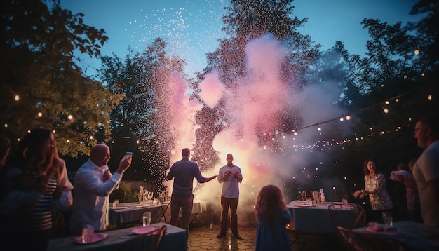 Foto gender reveal party a sorpresa servizio fotografico creativo e colorato