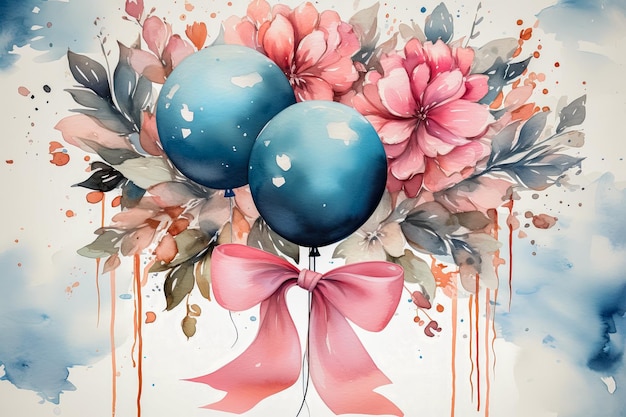 성별을 드러내는 수채화 그림 아름다운 꽃과 풍선 인공지능이 생성한 초대카드 아이디어