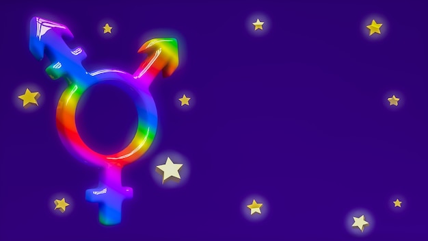 gender symbol in 3d with stars on dark blue background