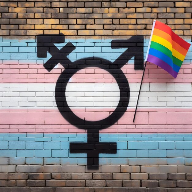 Photo gender symbols with flagmale and female symbols