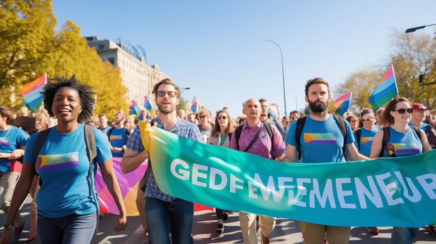 Gendergelijkheid een mars voor gendergelijkheid, empowerment, eenheid, vooruitgang en verandering