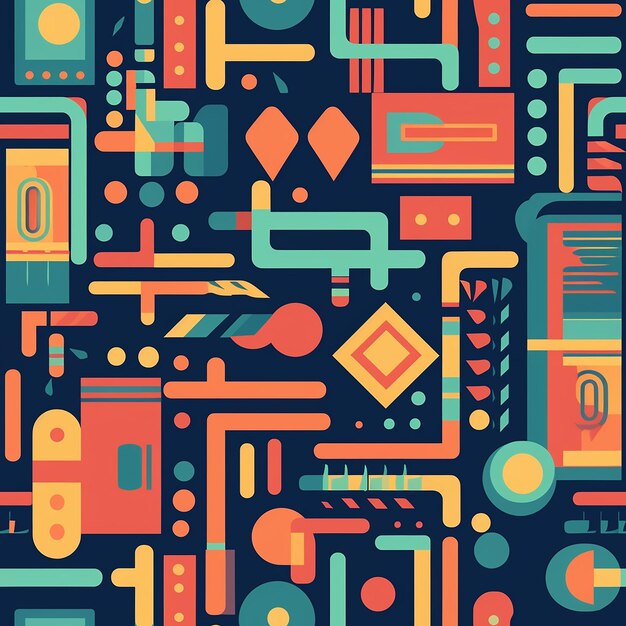 General circuitry pattern illustration repeating colorful seamless design