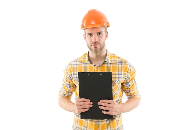 General plan. Repair service. Repair and renovation concept. Home improvement. Man in helmet on white background. Engineer occupation. Repair workshop. Handyman home repair. Repairing and renovating.