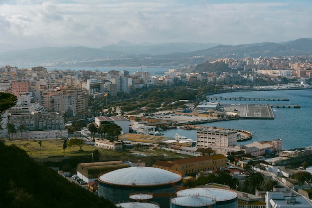 General view of the bay of Ceuta and the entrance to the port. High quality photo