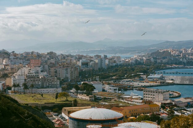 General view of the bay of Ceuta and the entrance to the port. High quality photo